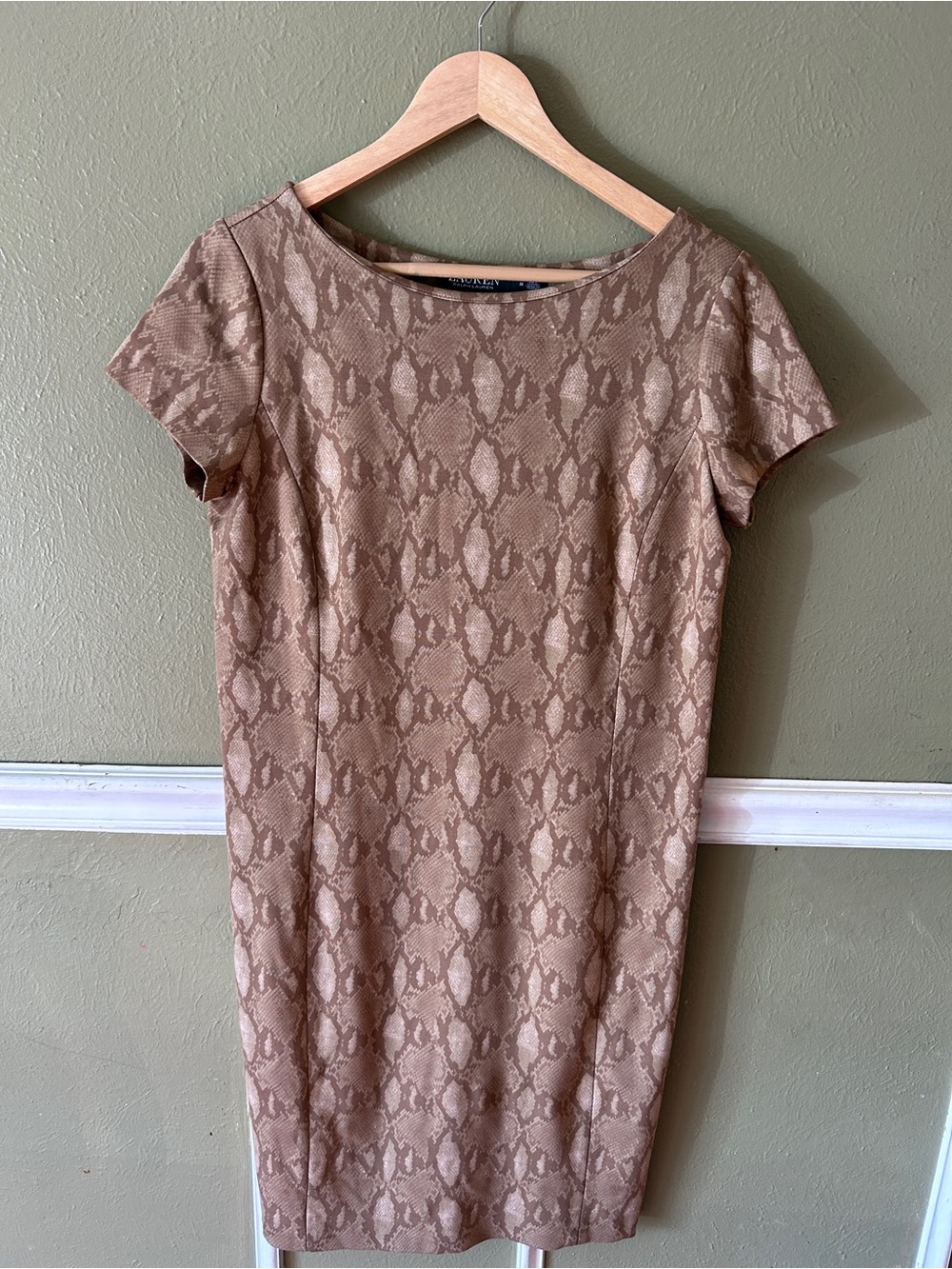 Ralph Lauren Tan Snakeskin animal print Short Sleeve Knit Sheath Dress